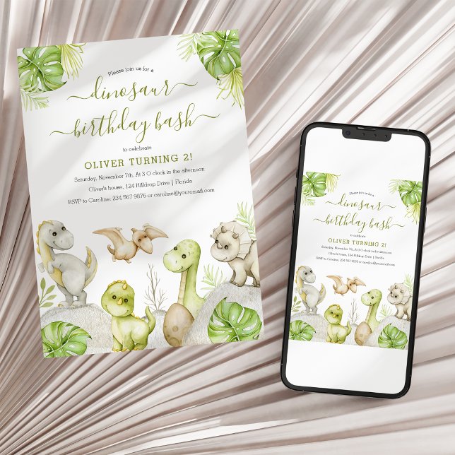 Kids Watercolor Dinosaur Birthday Party Invitation (Creator Uploaded)