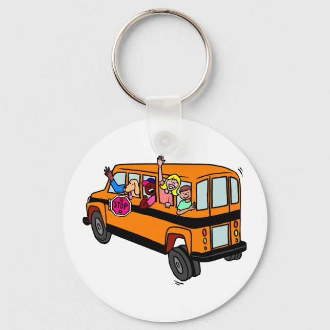 Kids Waving From School Bus Keychain (Front)