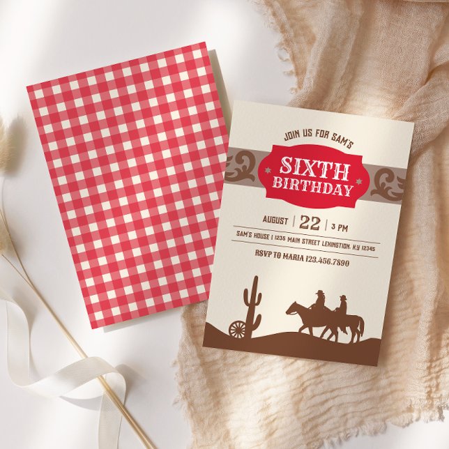 Kids Western Birthday Red & Brown Party Invitation (Creator Uploaded)