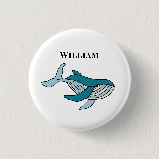 Kids Whale Classic Personalized Name 1 Inch Round Button (Front)