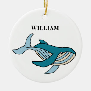 Kids Whale Classic Personalized Name Ceramic Ornament