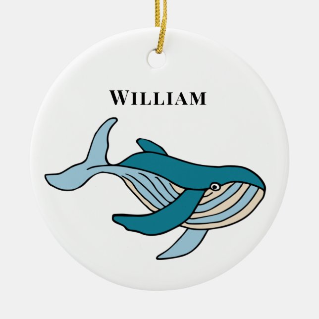Kids Whale Classic Personalized Name Ceramic Ornament (Front)