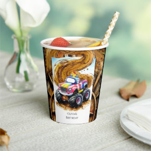 Kids' Whimsical Monster Truck Birthday Paper Cups