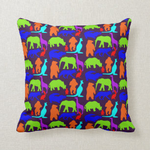 Kids Wild Animals Colourful Bright Cute Throw Pillow