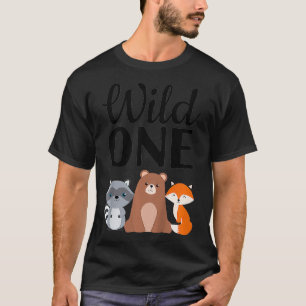 Kids Wild One Cute 1st Birthday Woodland Animals T-Shirt