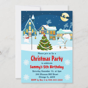 Kids Winter Christmas Village Birthday Party Invitation