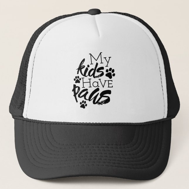 Kids with Paws Quotes About Dogs Being Family Fost Trucker Hat (Front)