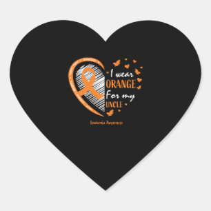 Kids Women I Wear Orange For My Uncle Leukaemia Heart Sticker