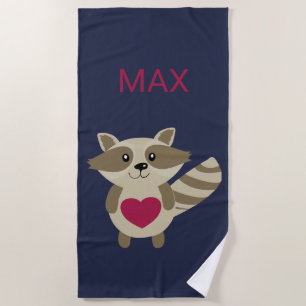Kids Woodland Raccoon Adorable Personalized Animal Beach Towel