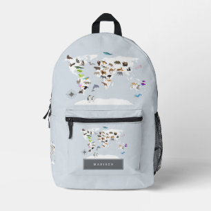 Kids World Map Animals Baby Nursery Children Printed Backpack