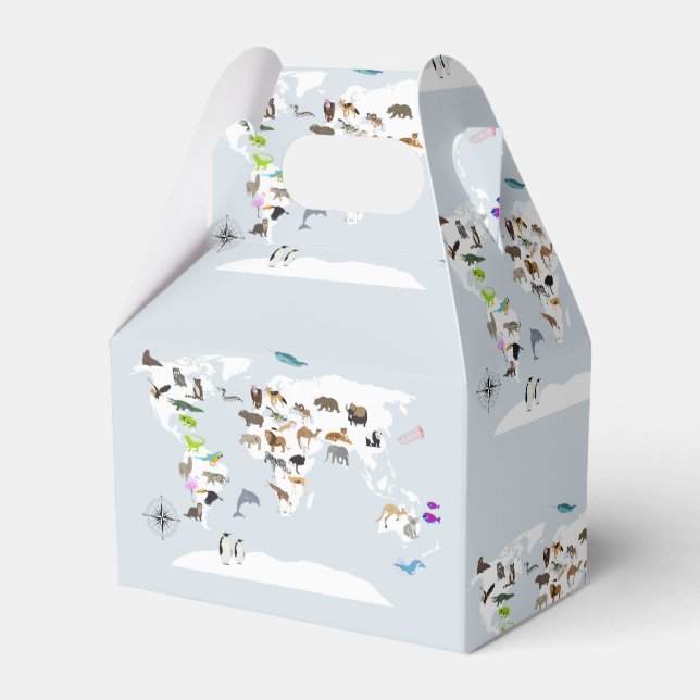 Kids World Map Animals Favor Box (Front Side)