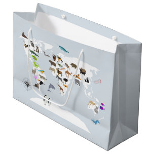 Kids World Map Animals Large Gift Bag