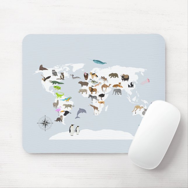 Kids World Map Animals Mouse Pad (With Mouse)