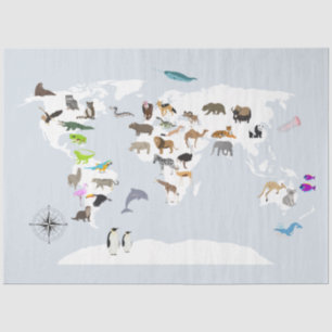 Kids World Map Animals Tissue Paper