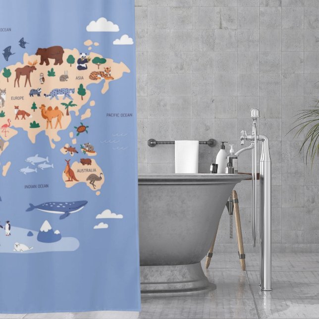 Kids World map Cute Whimsical Modern (World map Cute Modern Kids Shower Curtain
)