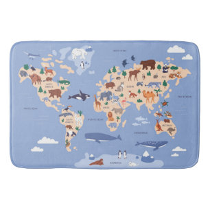 Kids World map Cute Whimsical Modern Bath Mat