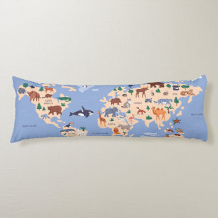 Kids World map Cute Whimsical Modern Body Pillow