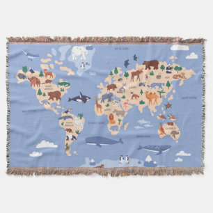 Kids World map Cute Whimsical Modern Throw Blanket