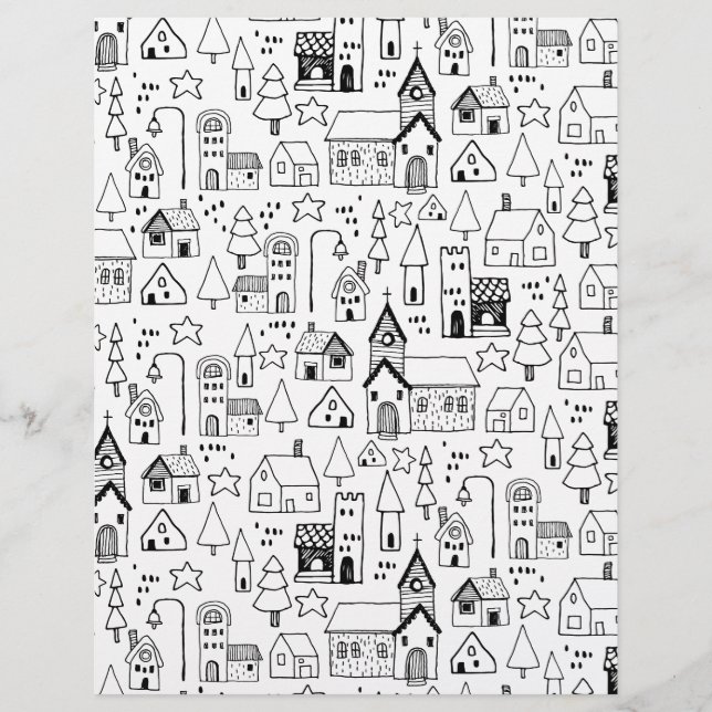 Kids Xmas Village Whimsical Black & White Invite Flyer (Front)