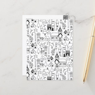 Kids Xmas Village Whimsical Black & White Invite Postcard