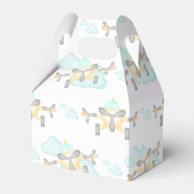 Kids Yellow Airplane Flying Aviation Birthday Favor Box (Front Side)