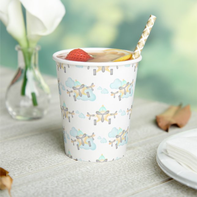 Kids Yellow Airplane Flying Aviation Birthday Paper Cups (Insitu)