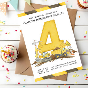 Kids Yellow Construction Truck Birthday Party Invitation