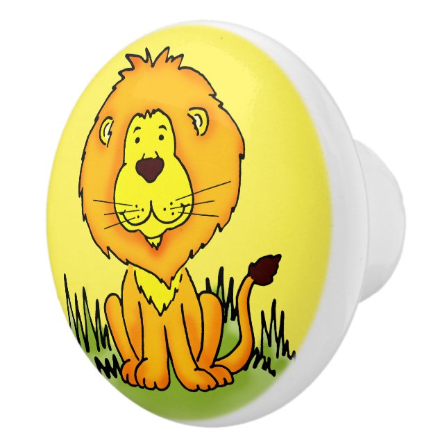 Kids yellow lion graphic drawing doorknob ceramic knob (Right)