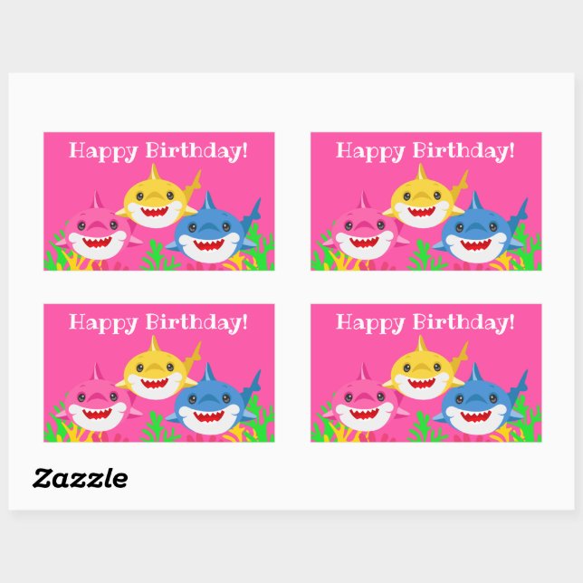 Kids Yellow Shark & Family Birthday  Sticker (Sheet)