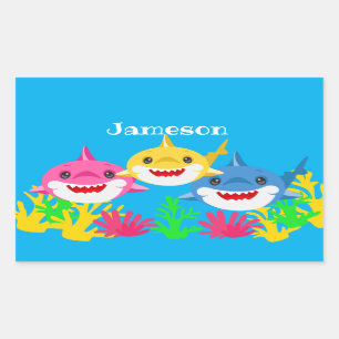 Kids Yellow Shark & Family Birthday  Trifold Walle Sticker