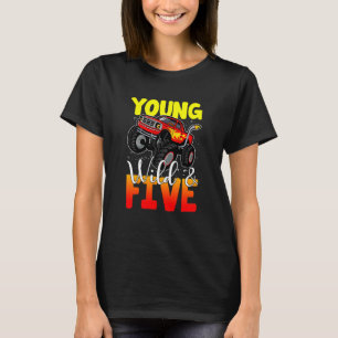 Kids  Young Wild Four Monster Truck  5th Birthday  T-Shirt