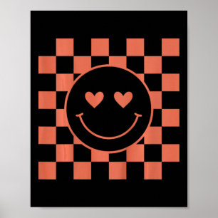 Kids Youth Checkered Retro Valentine Smile Face Poster
