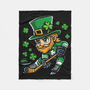 Kids Youth Hockey St Patricks Day Leprechaun Playi Fleece Blanket