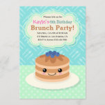 Kids Yummy Brunch Birthday Party Invitation<br><div class="desc">Brunch is the best meal of the day! Celebrate a birthday brunch party with this adorable invitation featuring a cute pancake stack with blue and green patterned background.</div>