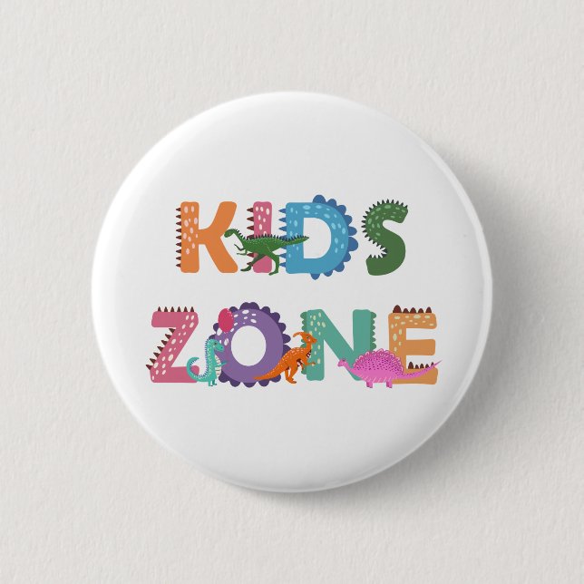 Kids Zone Dinosaurs 2 Inch Round Button (Front)