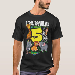 Kids Zoo Safari Trip 5th Birthday Party I m Wild A T-Shirt