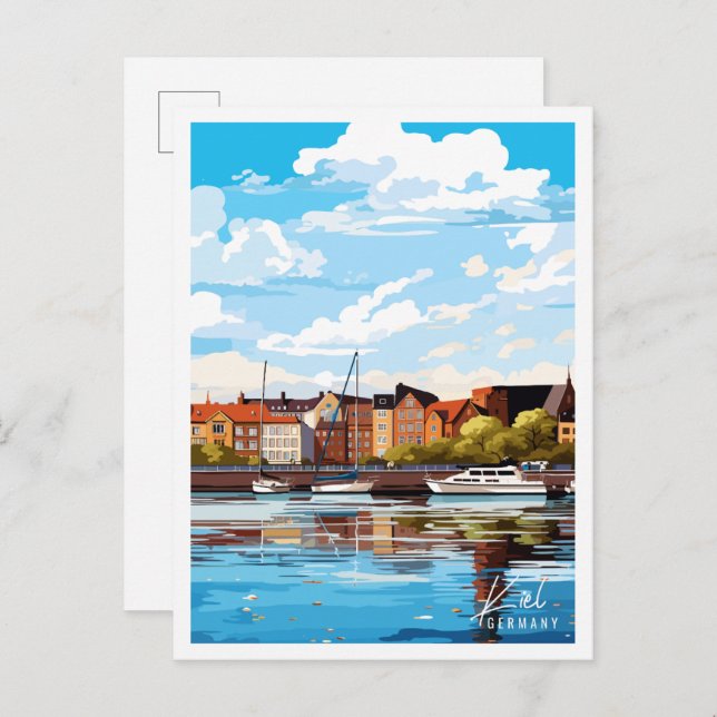 Kiel Germany vintage travel illustration Postcard (Front/Back)