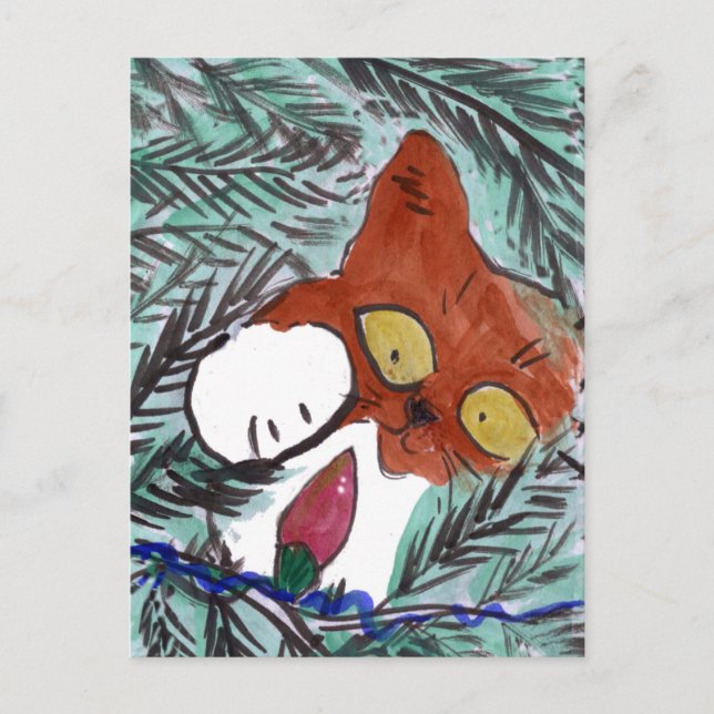 Kiiten is fascinated by Christmas Tree Lights Holiday Postcard (Front)