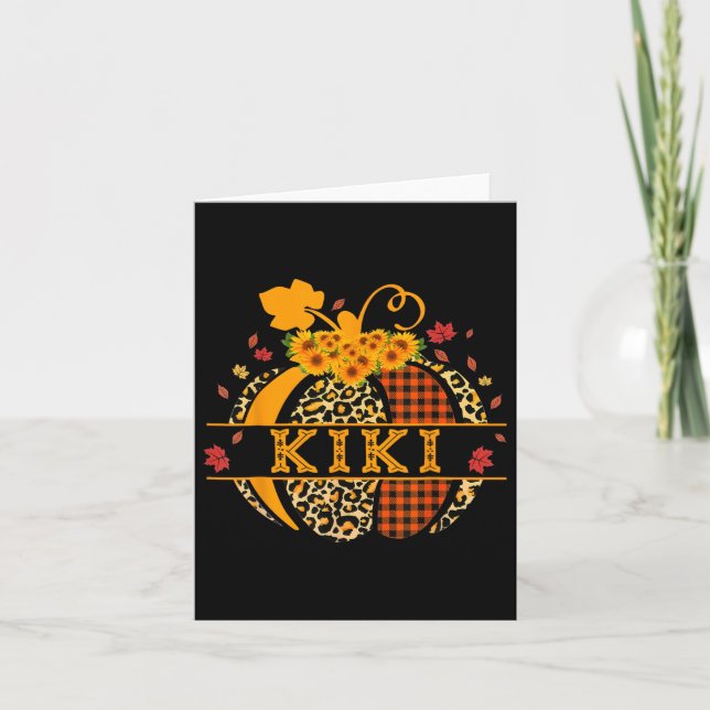 Kiki Leopard Floral Pumpkin Fall Autumn Thanksgivi Card (Front)