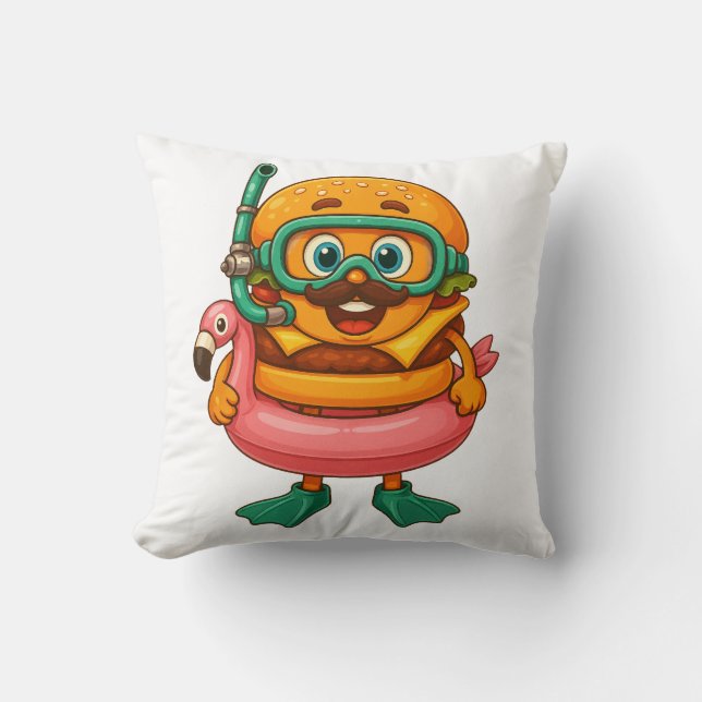 KikiBurger – Flamingo Snorkel Edition Throw Pillow (Front)