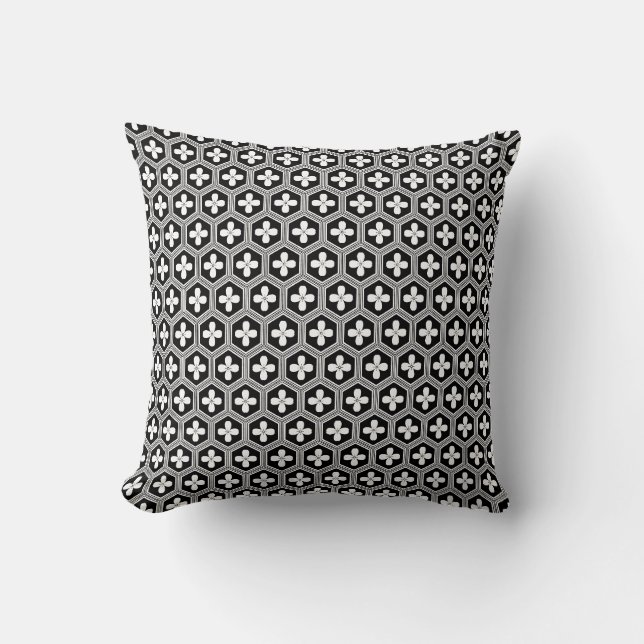 Kikko Japanese Tortoiseshell Pattern Black Throw Pillow (Front)
