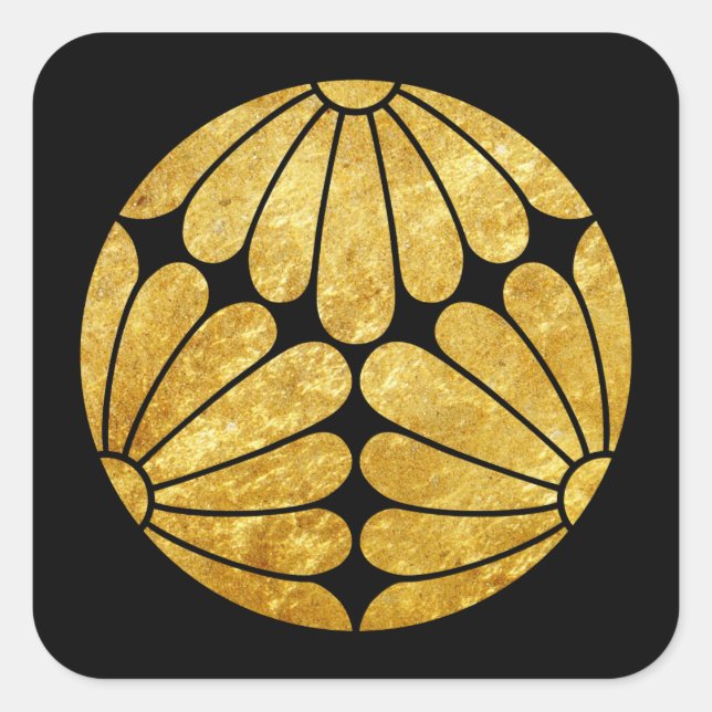 Kiku Chrysanthemum Mon faux gold on black Square Sticker (Front)