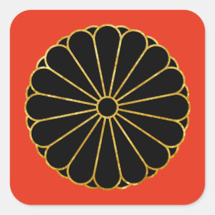 Kiku Chrysanthemum Mon gold black on red Square Sticker