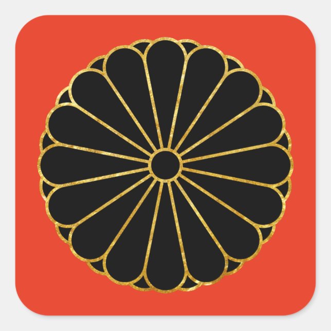 Kiku Chrysanthemum Mon gold black on red Square Sticker (Front)