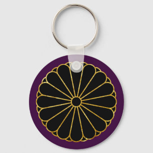 Kiku Chrysanthemum Mon in faux gold on purple Keychain