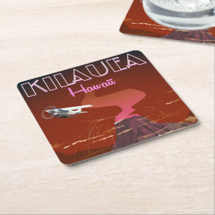 Kilauea Hawaii flight travel poster Square Paper Coaster