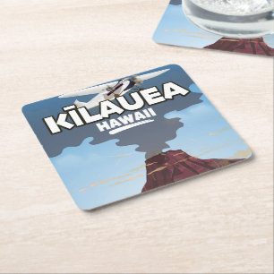 Kīlauea Hawaii Volcano travel poster Square Paper Coaster