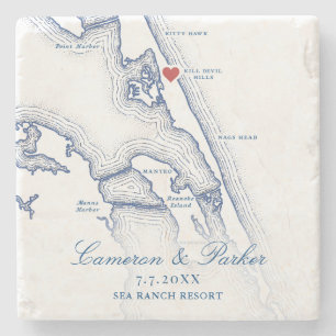 Kill Devil Hills Map OBX Navy Blue Wedding Favour Stone Coaster