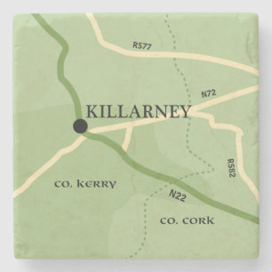 Killarney County Kerry Ireland Road Map Stone Coaster