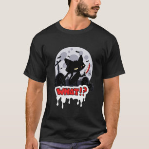 Killer Halloween Scary Moon Black Cat With Knife P T-Shirt